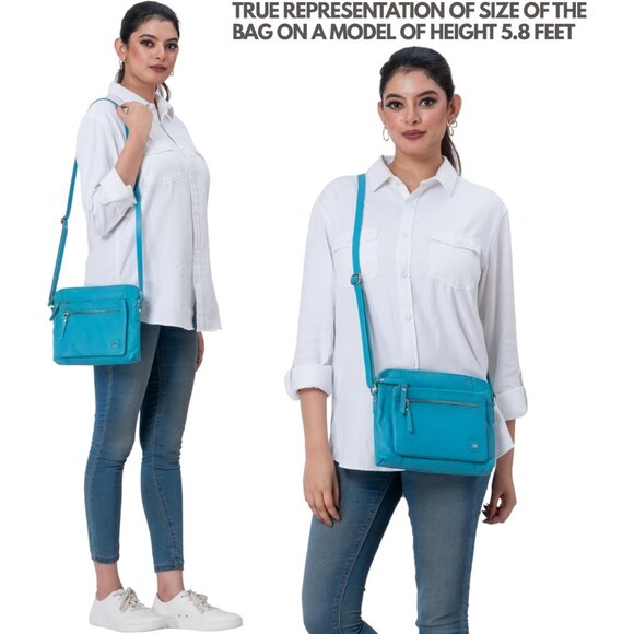 Women Air Blue Imported Leather Polyester Crossbody Sling Shoulder Crossover Bag - Picture 2 of 6